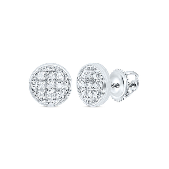 10kt White Gold Mens Round Diamond Circle Cluster Stud Earrings 1/20 Cttw Daisy Joyeria