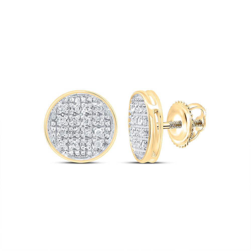 10kt Yellow Gold Mens Round Diamond Circle Cluster Stud Earrings 1/12 Cttw Daisy Joyeria