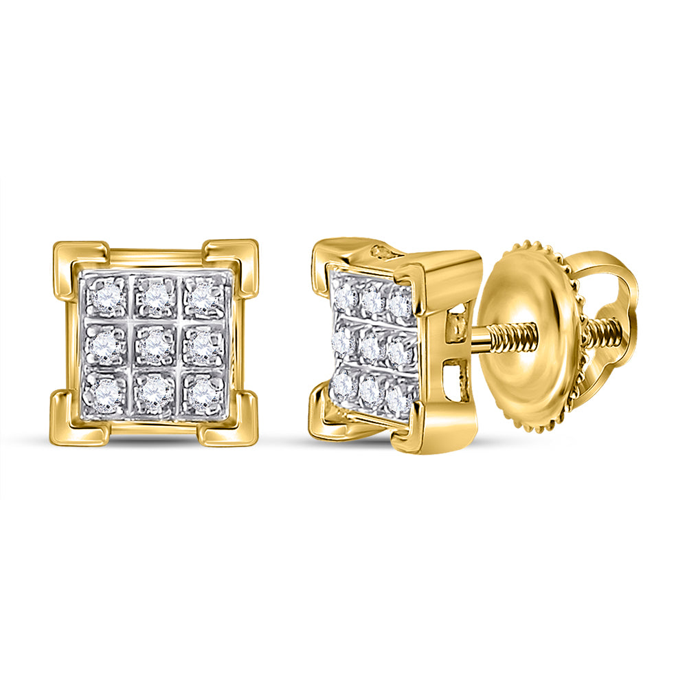 10kt Yellow Gold Womens Round Diamond Square Cluster Earrings 1/20 Cttw Daisy Joyeria
