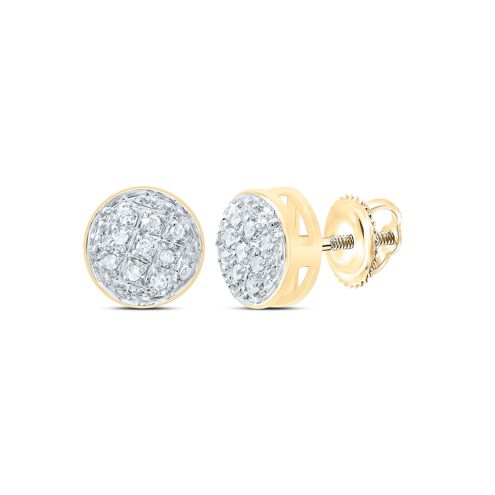 10kt Yellow Gold Mens Round Diamond Circle Cluster Stud Earrings 1/20 Cttw Daisy Joyeria