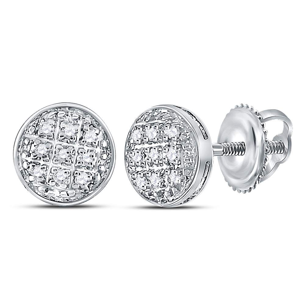 10kt White Gold Mens Round Diamond Circle Cluster Earrings 1/20 Cttw Daisy Joyeria