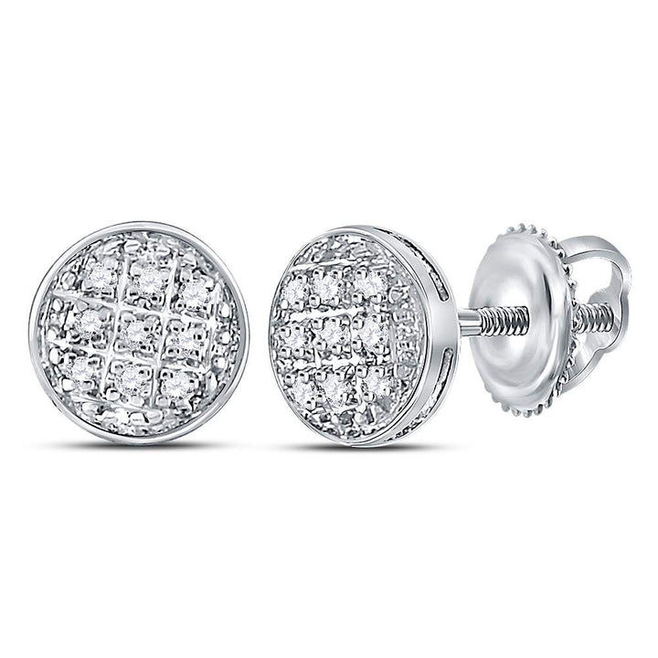 10kt White Gold Mens Round Diamond Circle Cluster Earrings 1/20 Cttw Daisy Joyeria