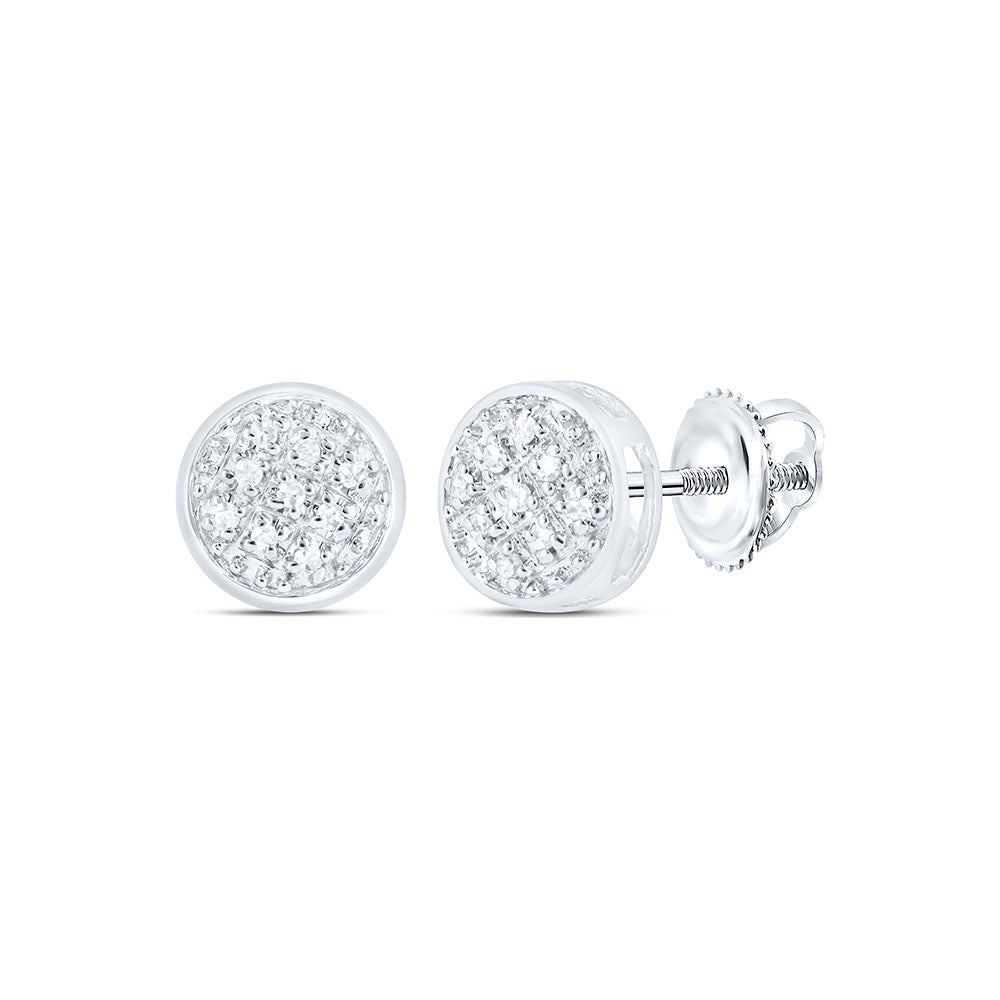 10kt White Gold Mens Round Diamond Circle Cluster Earrings 1/20 Cttw Daisy Joyeria