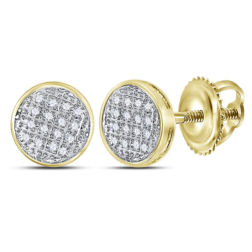 10kt Yellow Gold Mens Round Diamond Circle Cluster Stud Earrings 1/12 Cttw Daisy Joyeria