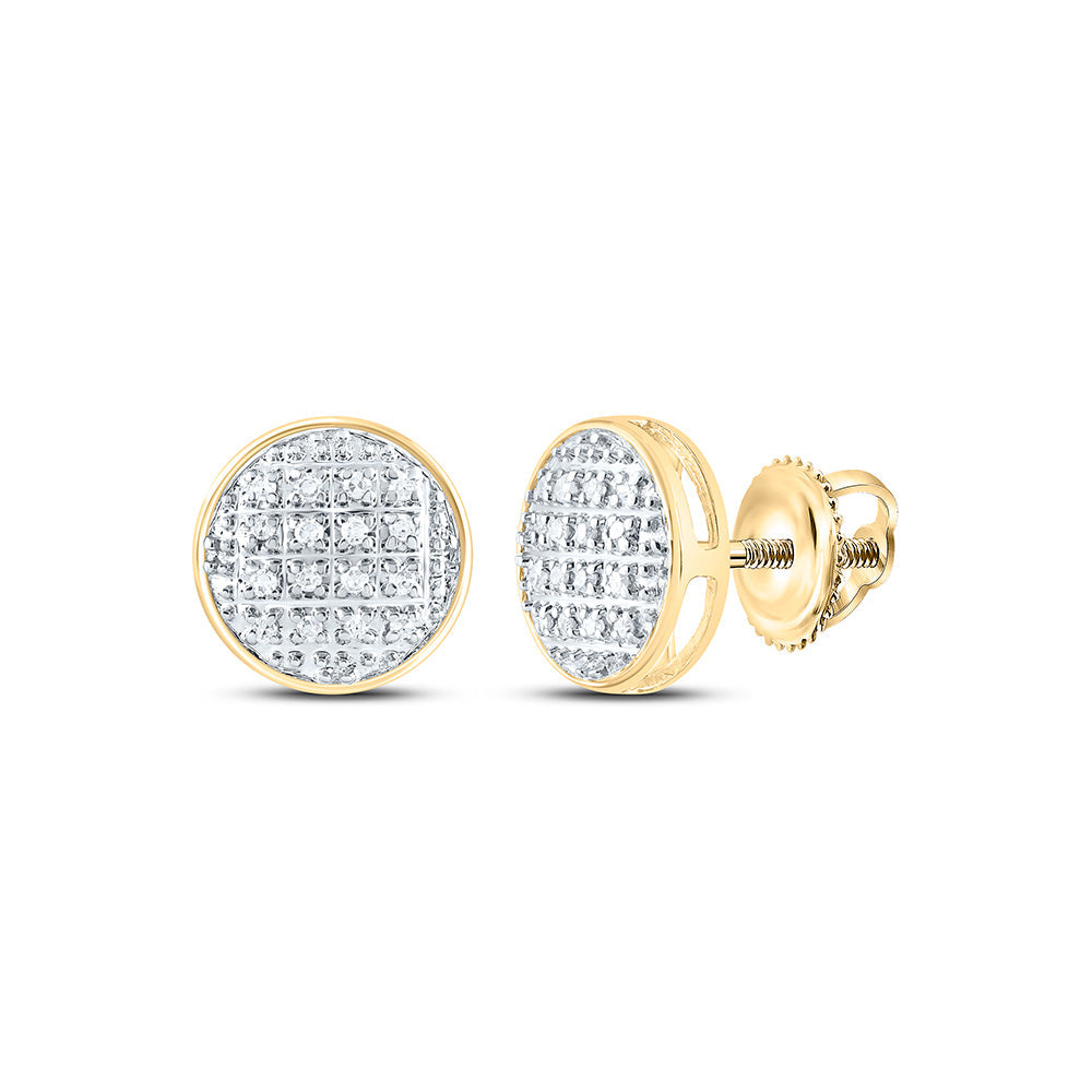 10kt Yellow Gold Mens Round Diamond Circle Cluster Stud Earrings 1/12 Cttw Daisy Joyeria