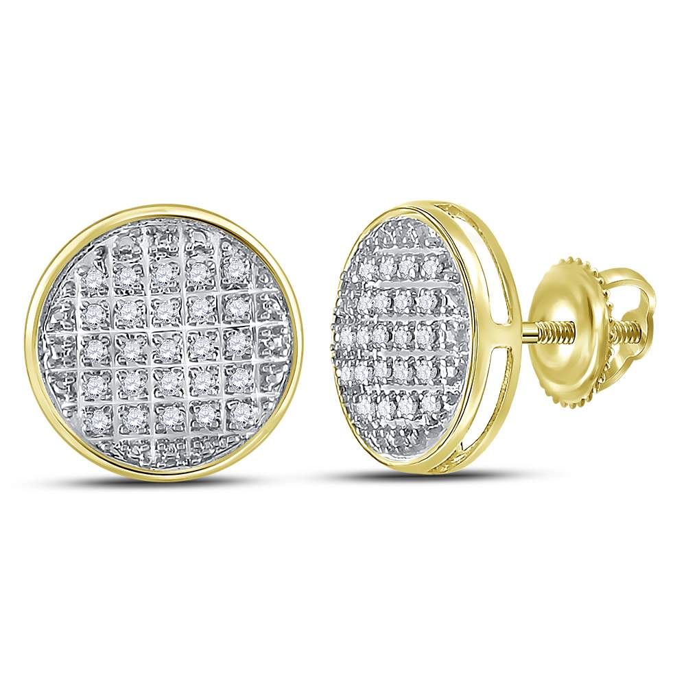 10kt Yellow Gold Mens Round Diamond Circle Cluster Stud Earrings 1/8 Cttw Daisy Joyeria