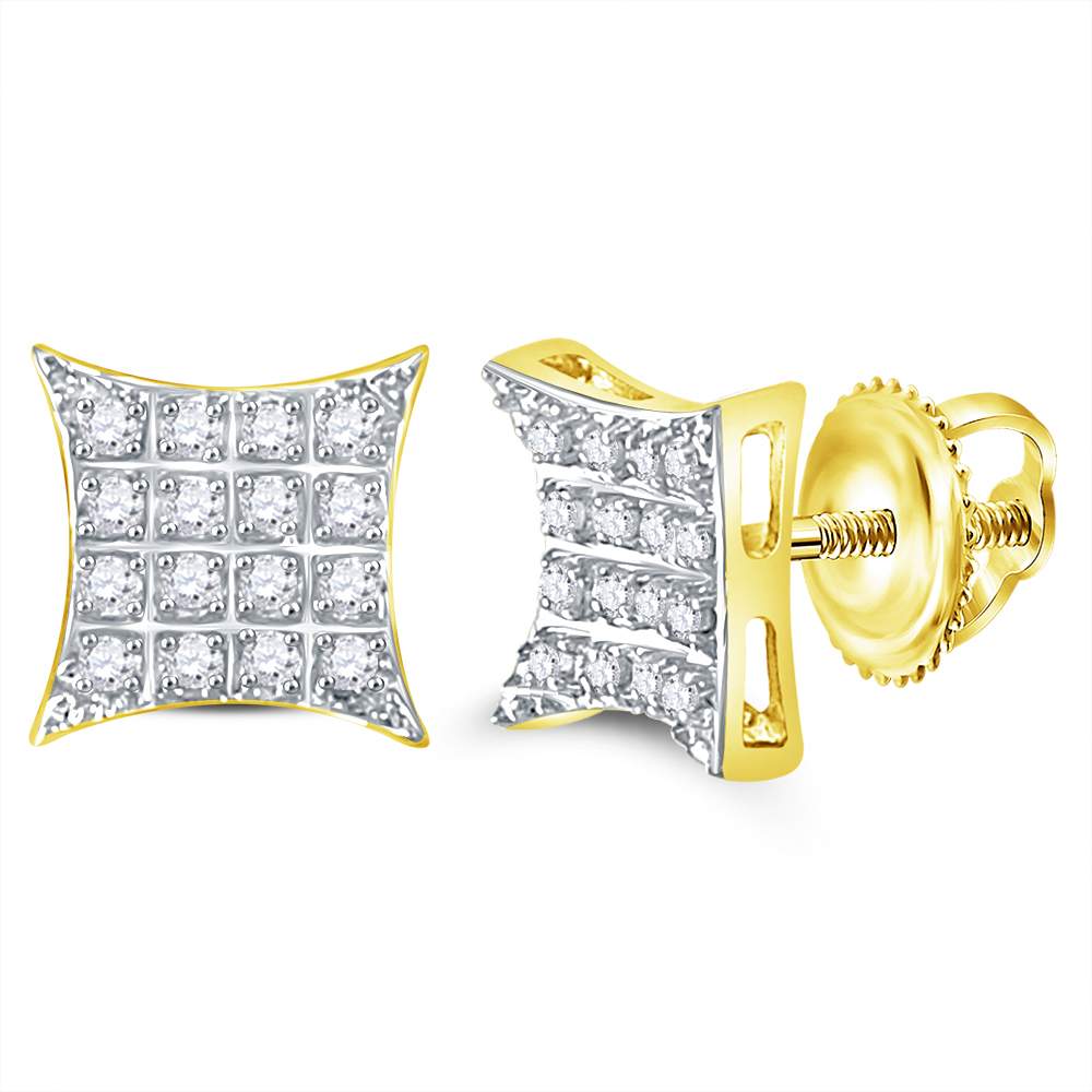 10kt Yellow Gold Mens Round Diamond Kite Square Cluster Stud Earrings 1/10 Cttw Daisy Joyeria