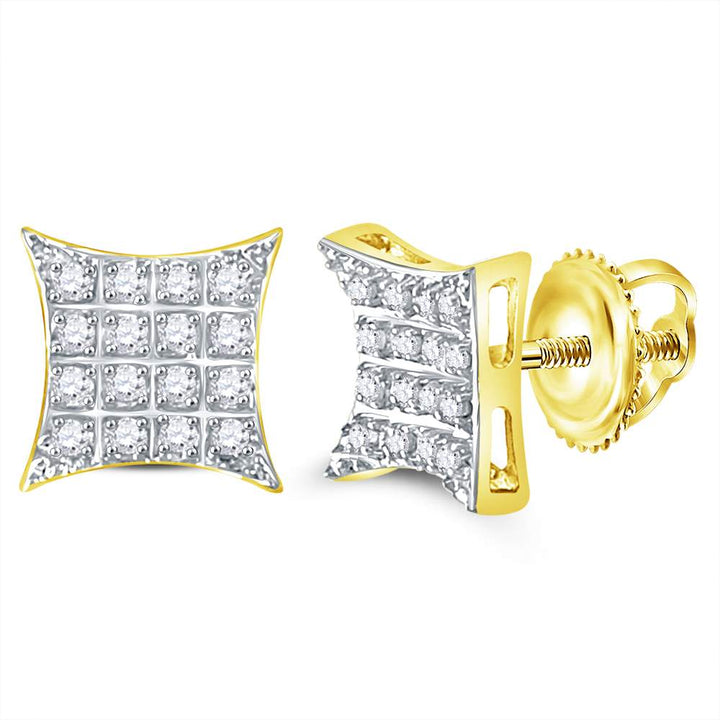 10kt Yellow Gold Mens Round Diamond Kite Square Cluster Stud Earrings 1/10 Cttw Daisy Joyeria