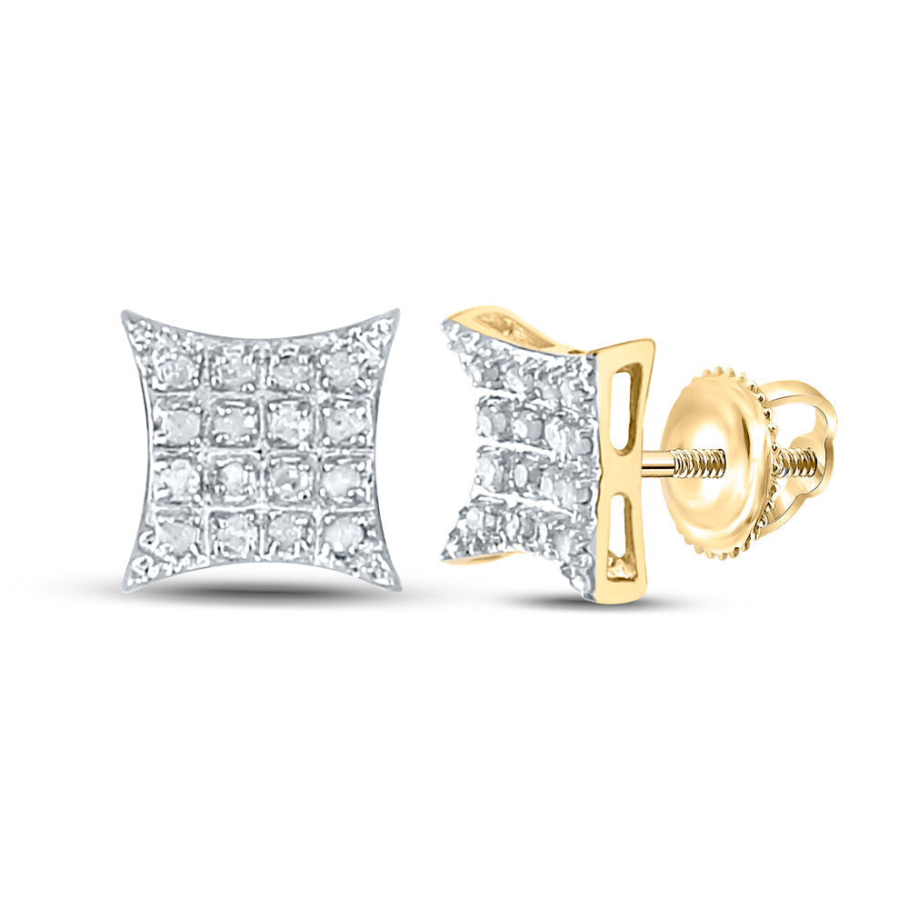 10kt Yellow Gold Mens Round Diamond Kite Square Cluster Stud Earrings 1/10 Cttw Daisy Joyeria
