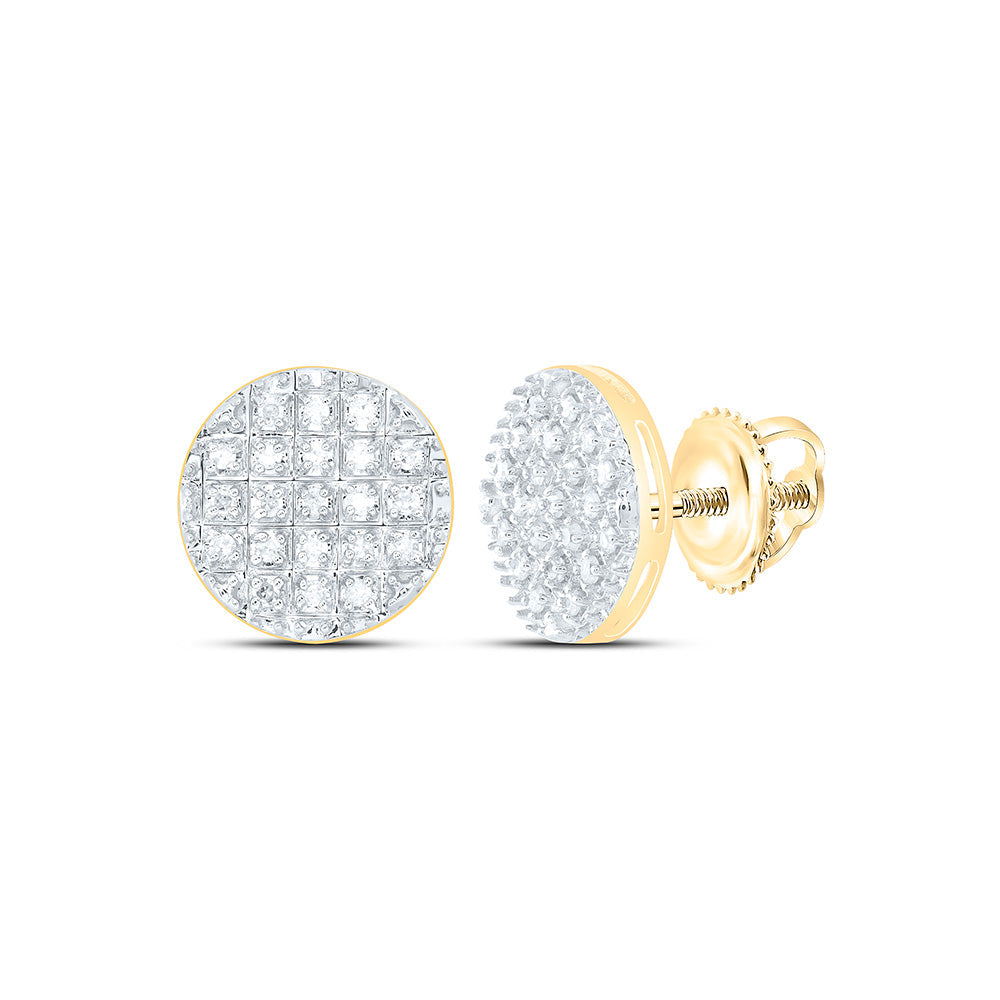 10kt Yellow Gold Mens Round Diamond Circle Cluster Earrings 1/6 Cttw Daisy Joyeria