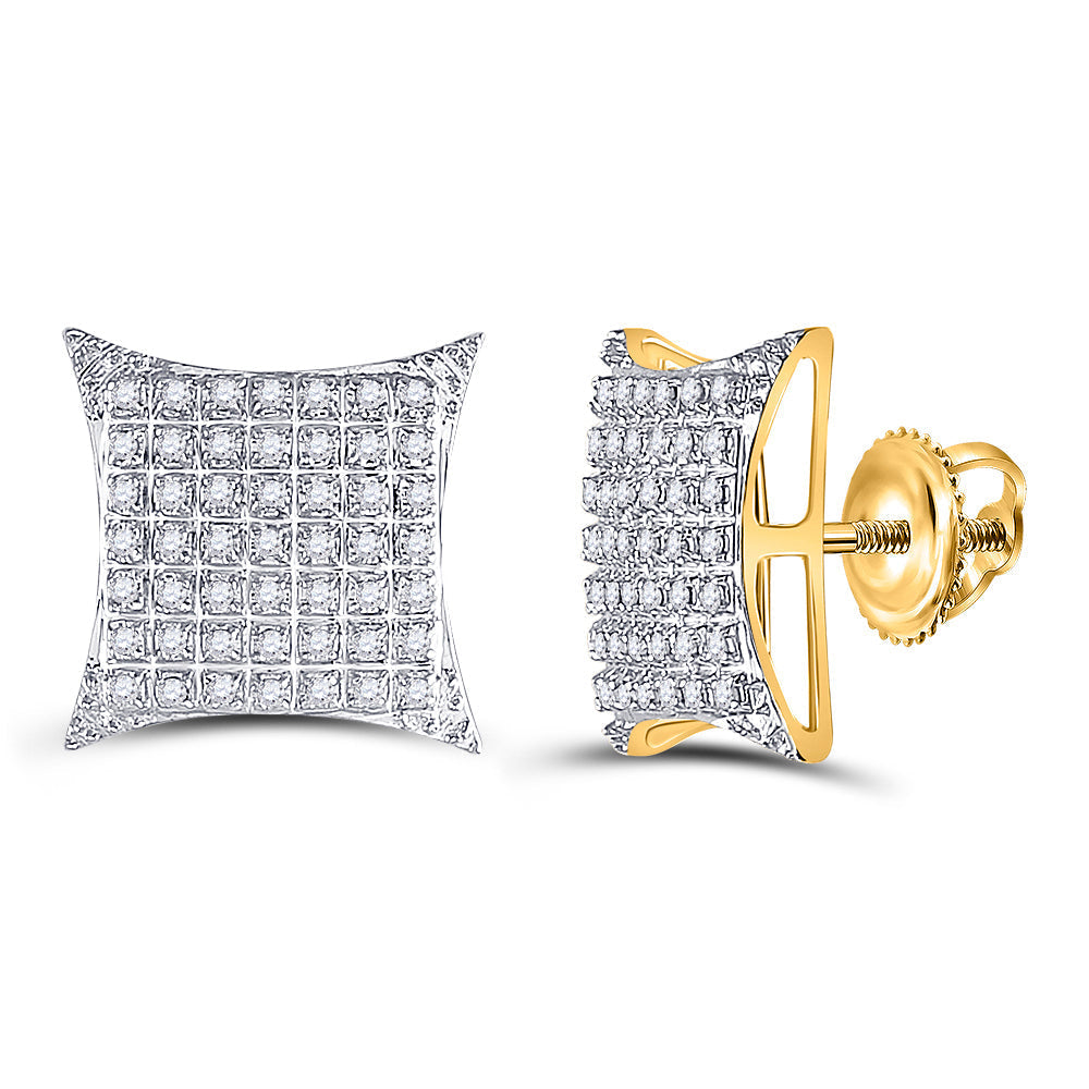 10kt Yellow Gold Mens Round Diamond Square Kite Cluster Stud Earrings 1/3 Cttw Daisy Joyeria