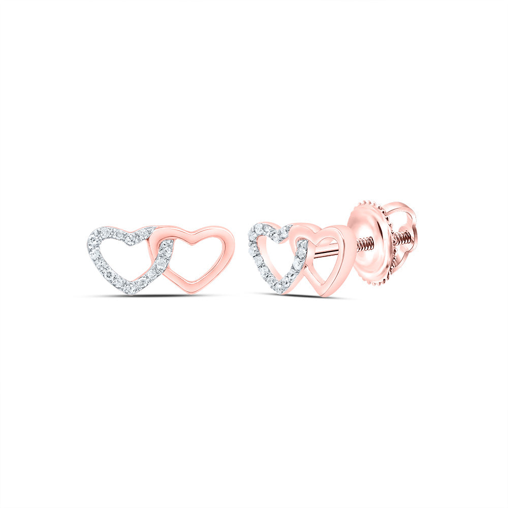 10kt Rose Gold Womens Round Diamond Heart Earrings 1/12 Cttw Daisy Joyeria