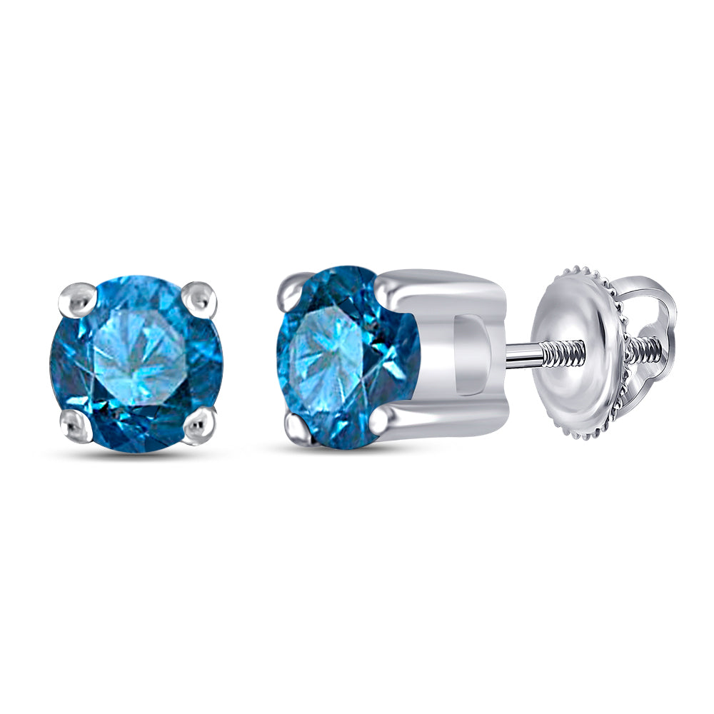 10kt White Gold Womens Round Blue Color Enhanced Diamond Solitaire Stud Earrings 1/4 Cttw Daisy Joyeria