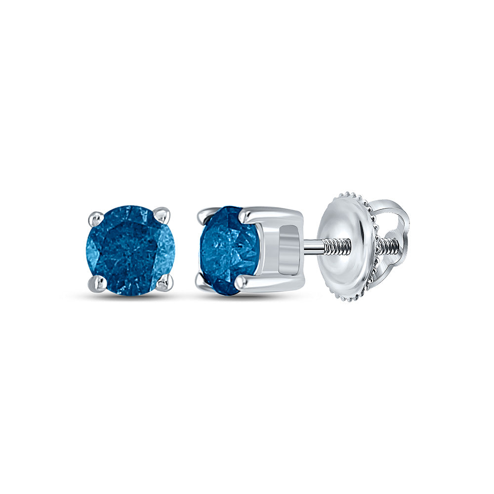 10k White Gold Womens Blue Color Enhanced Round Diamond Solitaire Screwback Stud Earrings 1/2 Cttw Daisy Joyeria