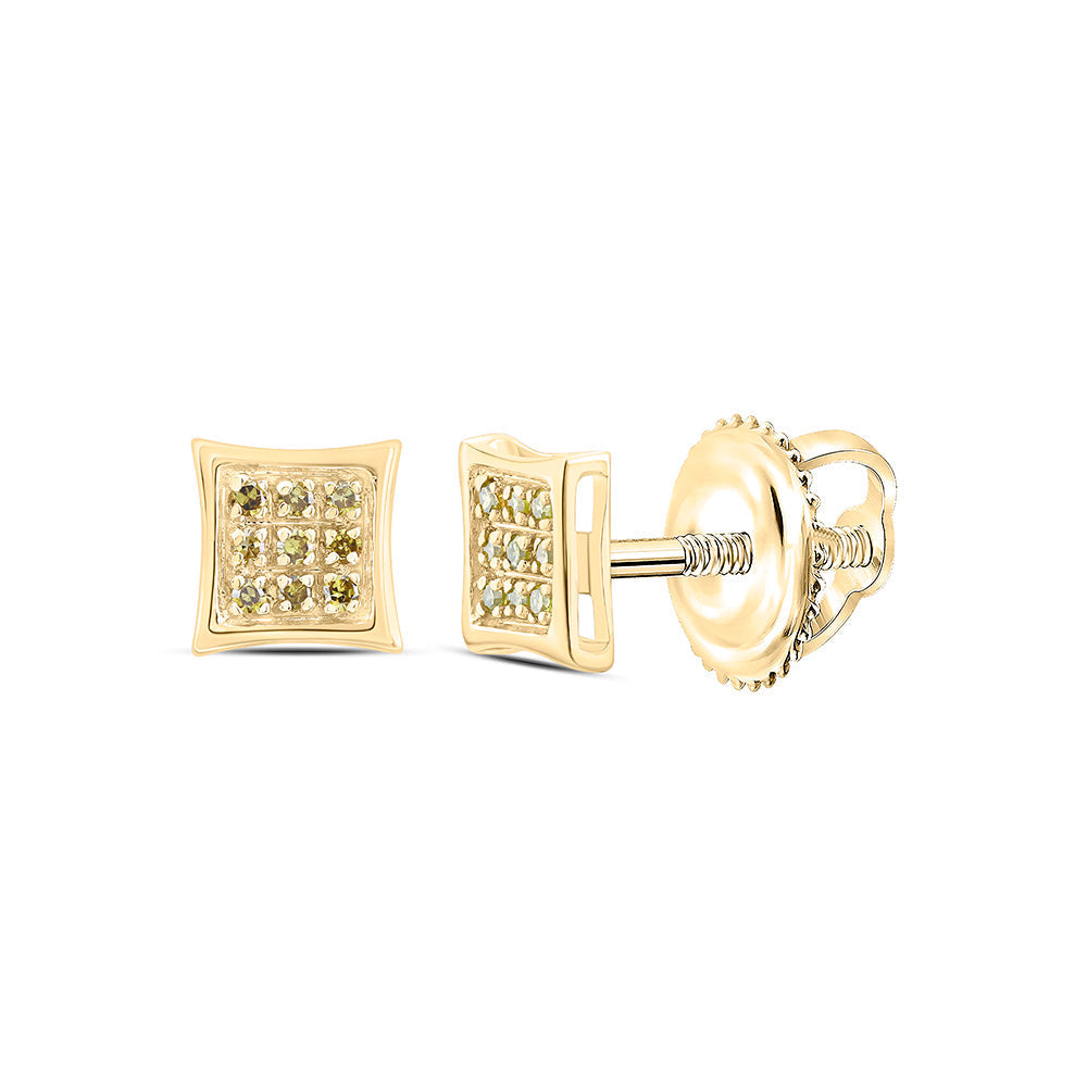 10kt Yellow Gold Mens Round Yellow Color Enhanced Diamond Cluster Square Kite Earrings 1/20 Cttw Daisy Joyeria