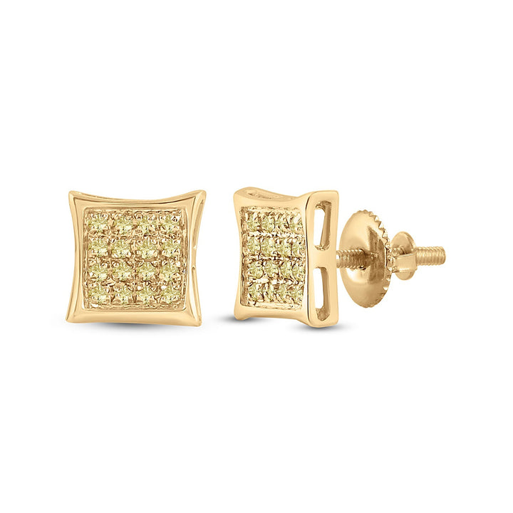 10kt Yellow Gold Mens Round Color Enhanced Diamond Square Kite Cluster Earrings 1/10 Cttw Daisy Joyeria