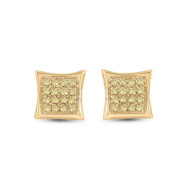 10kt Yellow Gold Mens Round Color Enhanced Diamond Square Kite Cluster Earrings 1/10 Cttw Daisy Joyeria