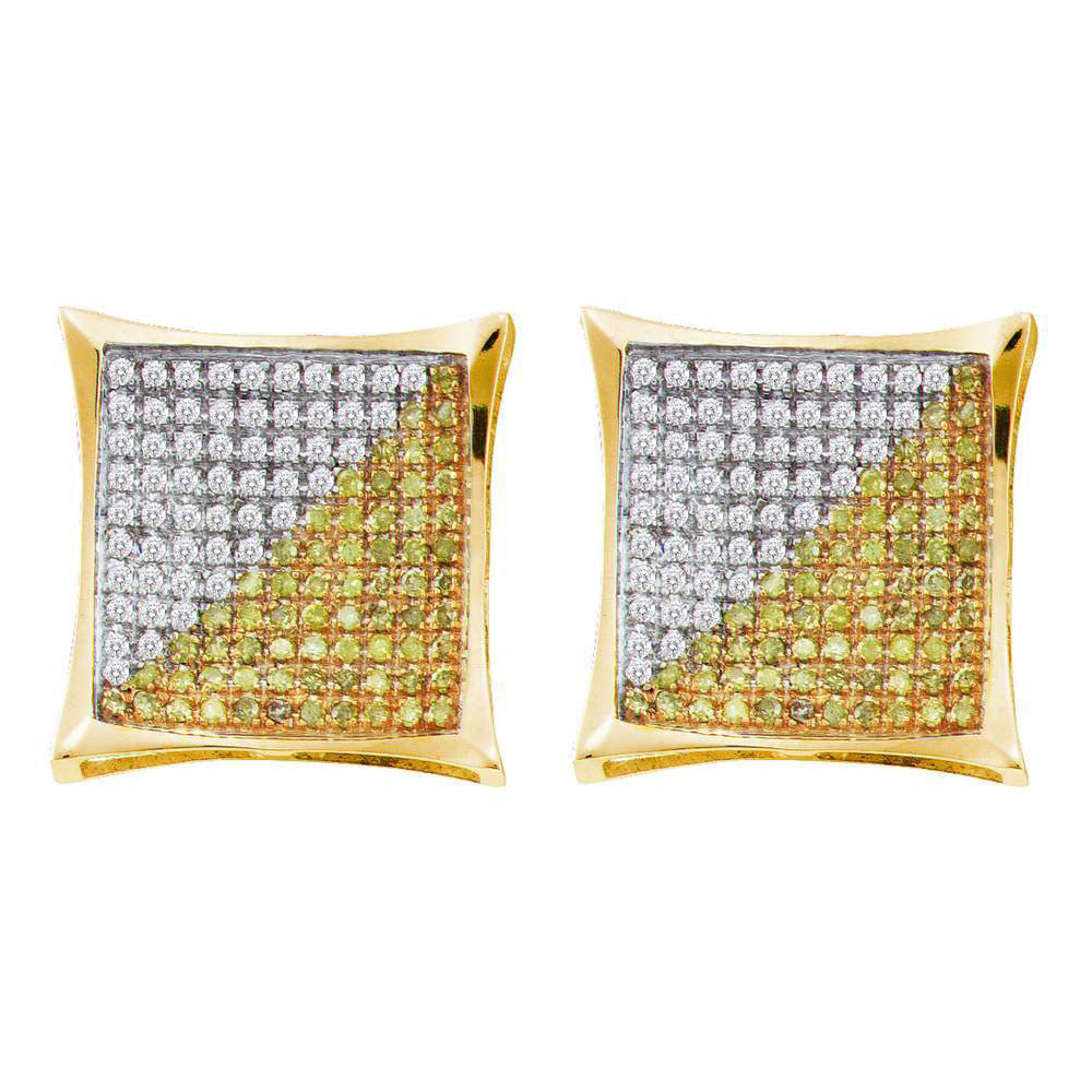 10kt Yellow Gold Mens Round Color Enhanced Diamond Square Kite Cluster Earrings 1/6 Cttw Daisy Joyeria