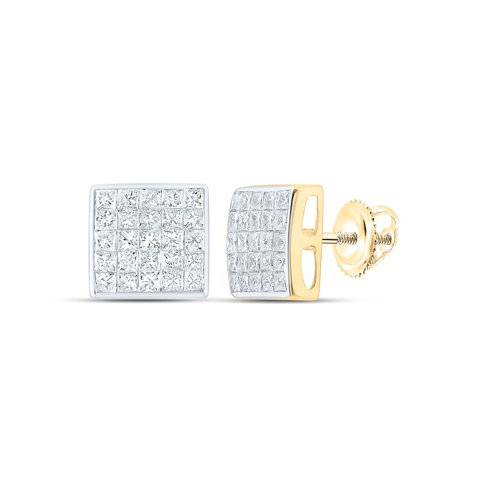 14kt Yellow Gold Womens Princess Diamond Square Cluster Stud Earrings 1.00 Cttw Daisy Joyeria