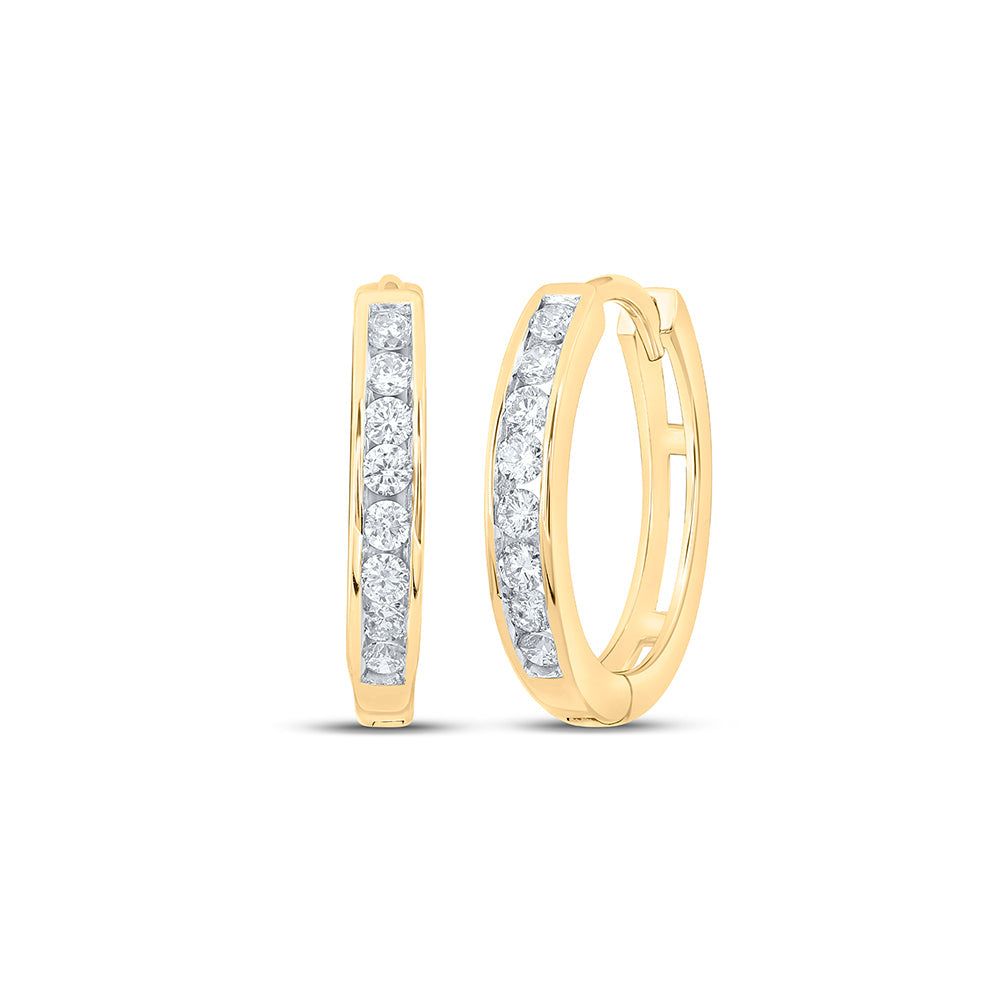 14kt Yellow Gold Womens Round Diamond Channel Set Hoop Earrings 1/4 Cttw Daisy Joyeria