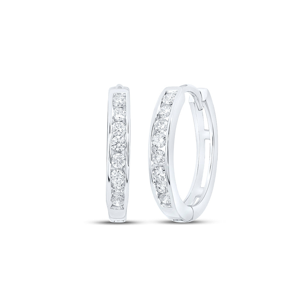 14kt White Gold Womens Round Diamond Channel Set Hoop Earrings 1/4 Cttw Daisy Joyeria