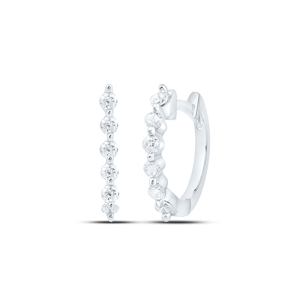 14kt White Gold Womens Round Pave-set Diamond Hoop Earrings 1/4 Cttw Daisy Joyeria