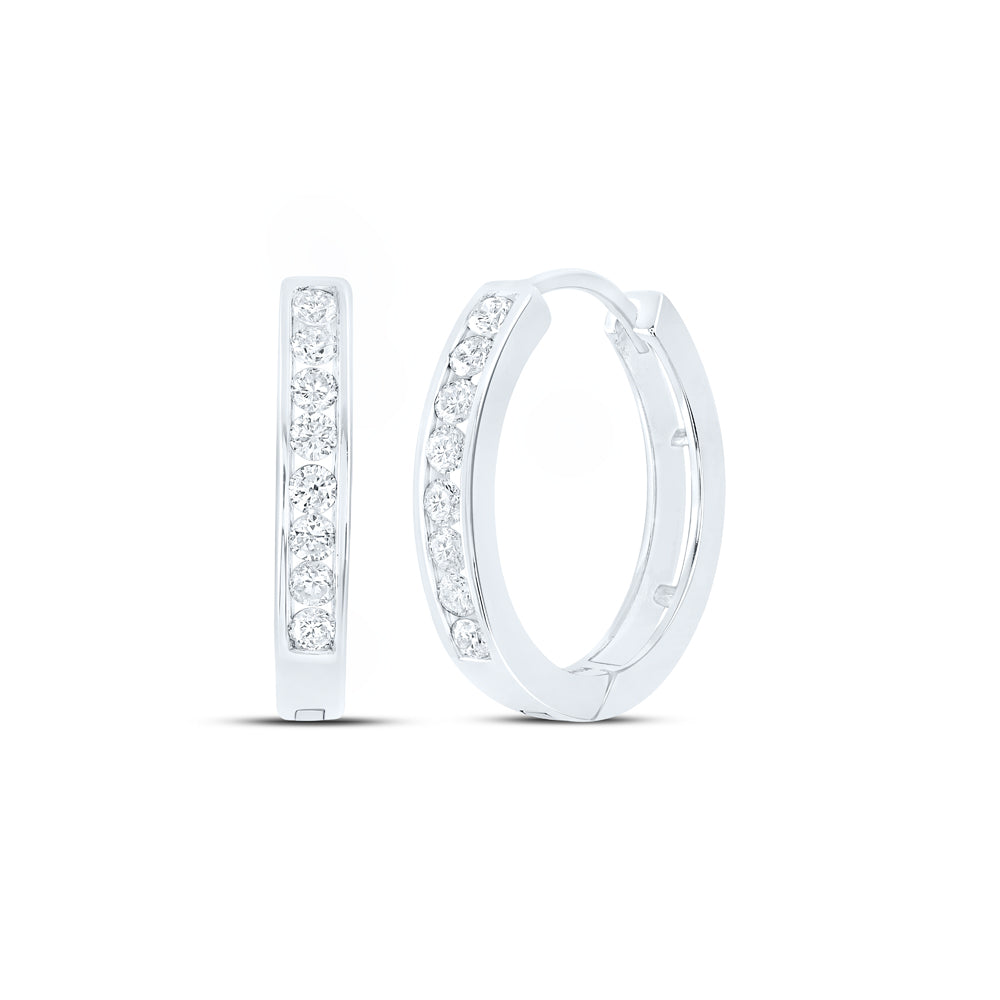 10kt White Gold Womens Round Diamond Timeless Hoop Earrings 1/2 Cttw Daisy Joyeria