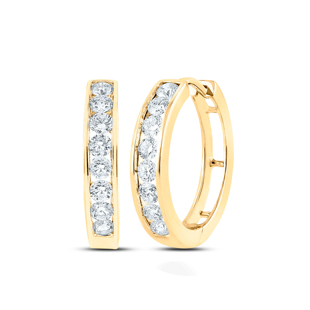 10kt Yellow Gold Womens Round Diamond Timeless Hoop Earrings 1.00 Cttw Daisy Joyeria