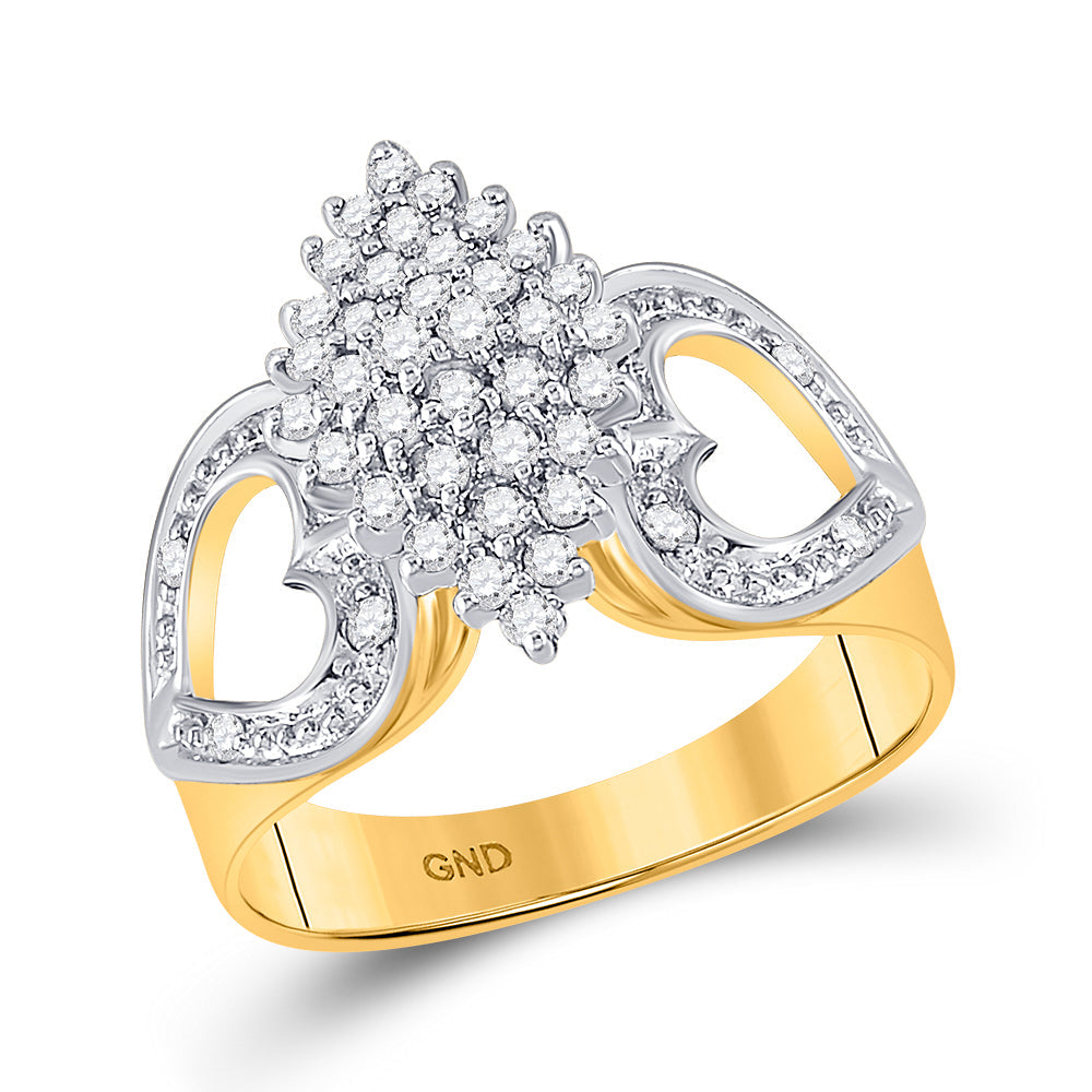 10kt Yellow Gold Womens Round Diamond Cluster Heart Ring 1/2 Cttw 7 Daisy Joyeria