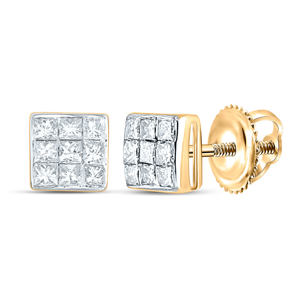 14kt Yellow Gold Womens Princess Diamond Square Cluster Stud Earrings 1/4 Cttw Daisy Joyeria