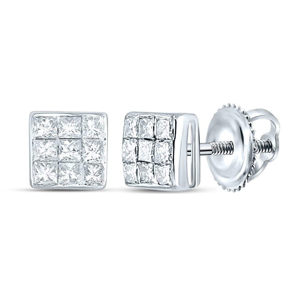 14kt White Gold Womens Princess Diamond Square Cluster Stud Earrings 1/4 Cttw Daisy Joyeria