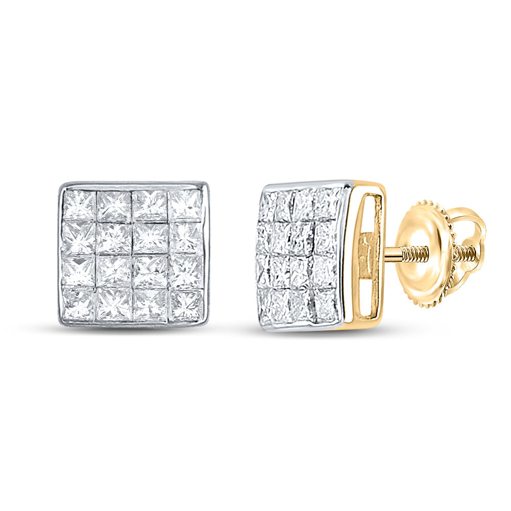 14kt Yellow Gold Womens Princess Diamond Square Cluster Stud Earrings 3/8 Cttw Daisy Joyeria