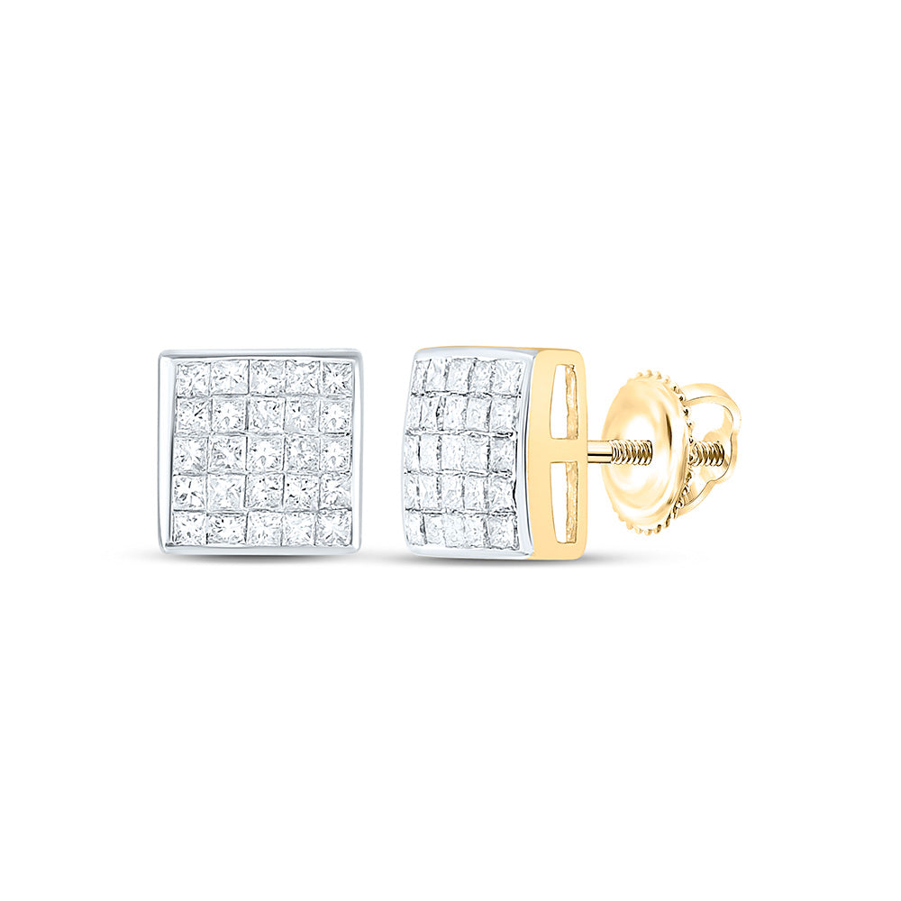 14kt Yellow Gold Womens Princess Diamond Square Cluster Stud Earrings 5/8 Cttw Daisy Joyeria