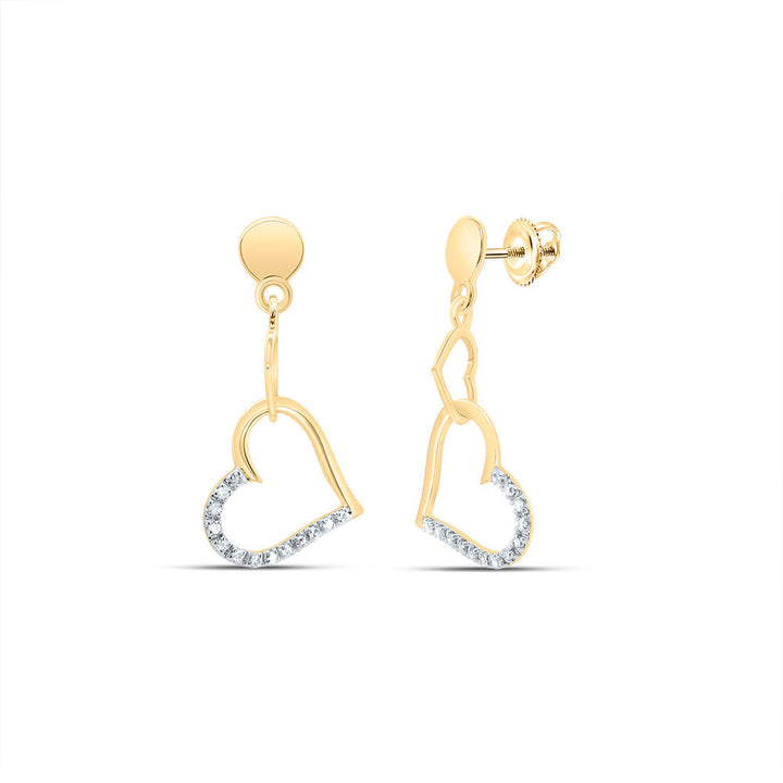 14kt Yellow Gold Womens Round Diamond Linked Hearts Dangle Screwback Earrings 1/10 Cttw Daisy Joyeria