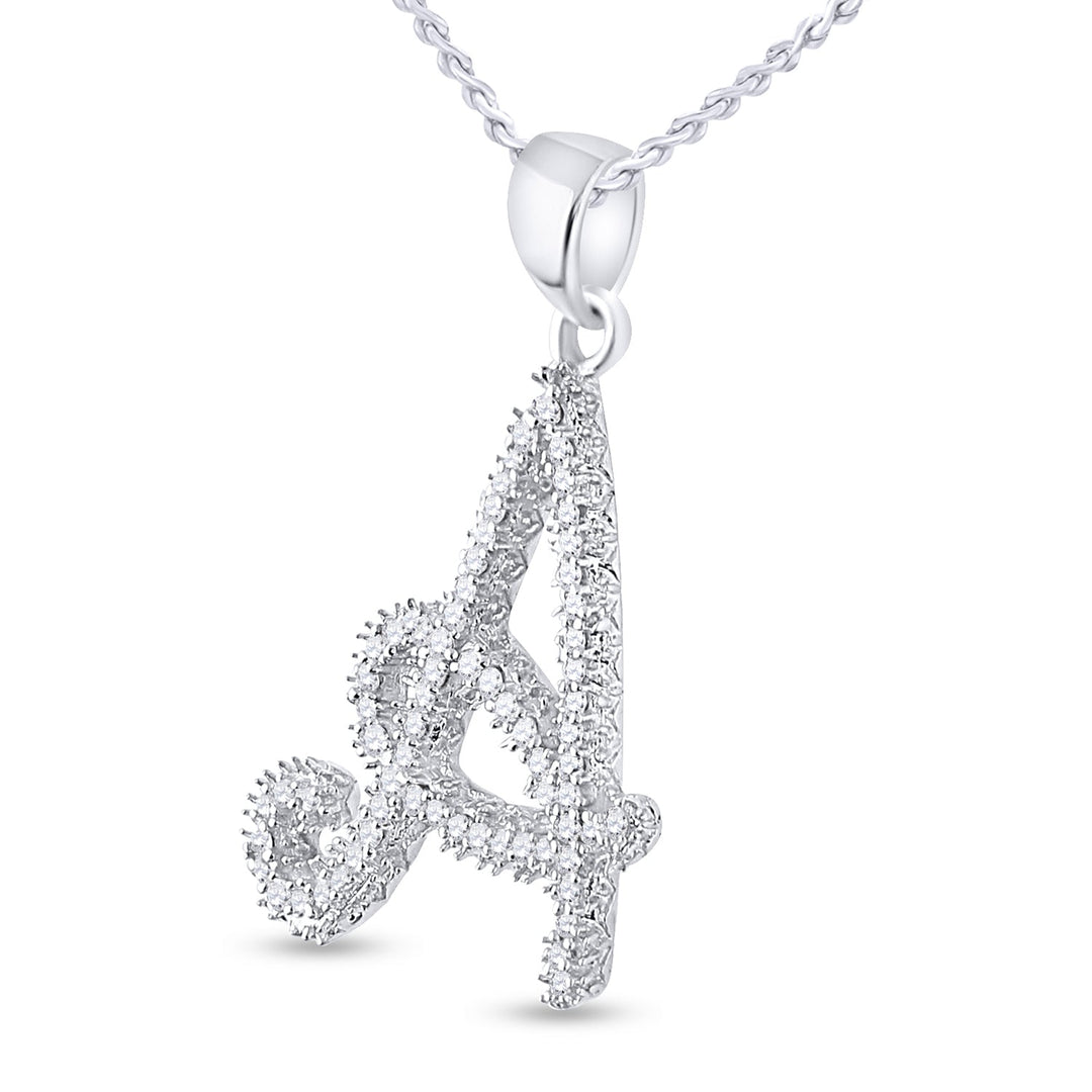 10kt White Gold Womens Round Diamond Letter A Pendant 1/5 Cttw Daisy Joyeria
