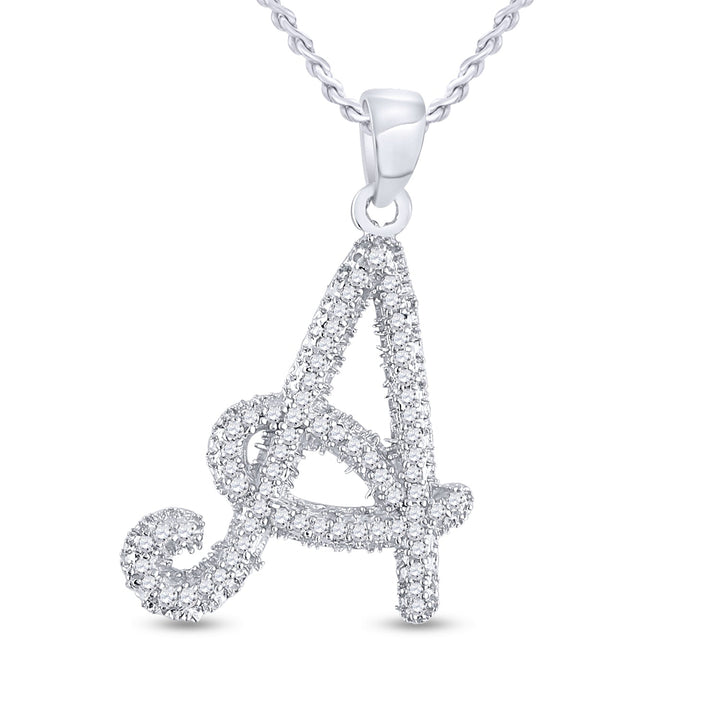 10kt White Gold Womens Round Diamond Letter A Pendant 1/5 Cttw Daisy Joyeria
