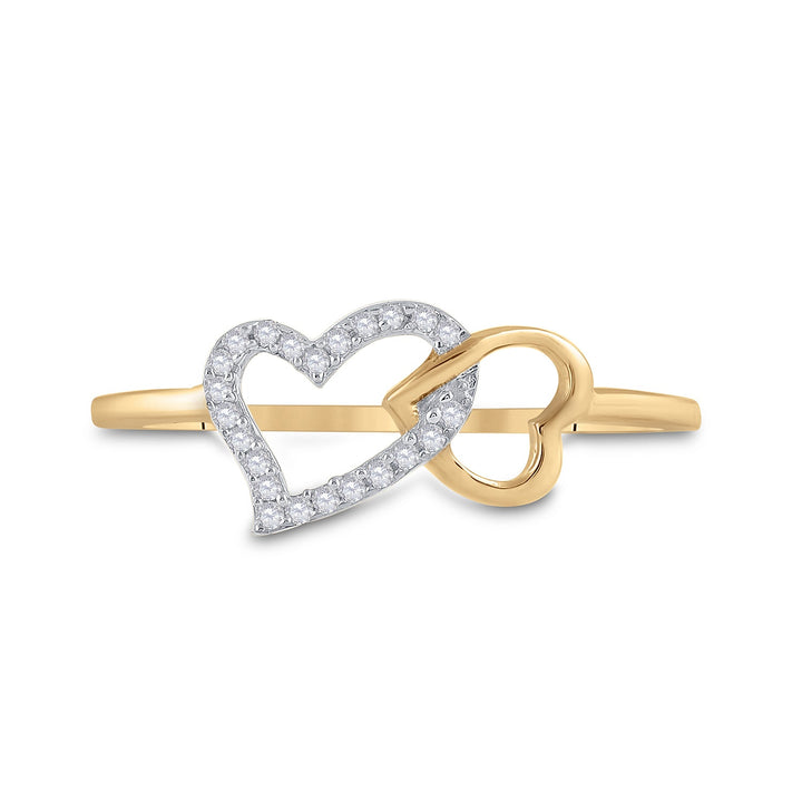 10kt White Gold Womens Round Diamond Double Heart Ring 1/20 Cttw 7 Daisy Joyeria