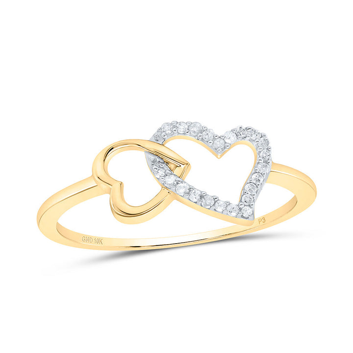10kt White Gold Womens Round Diamond Double Heart Ring 1/20 Cttw 7 Daisy Joyeria