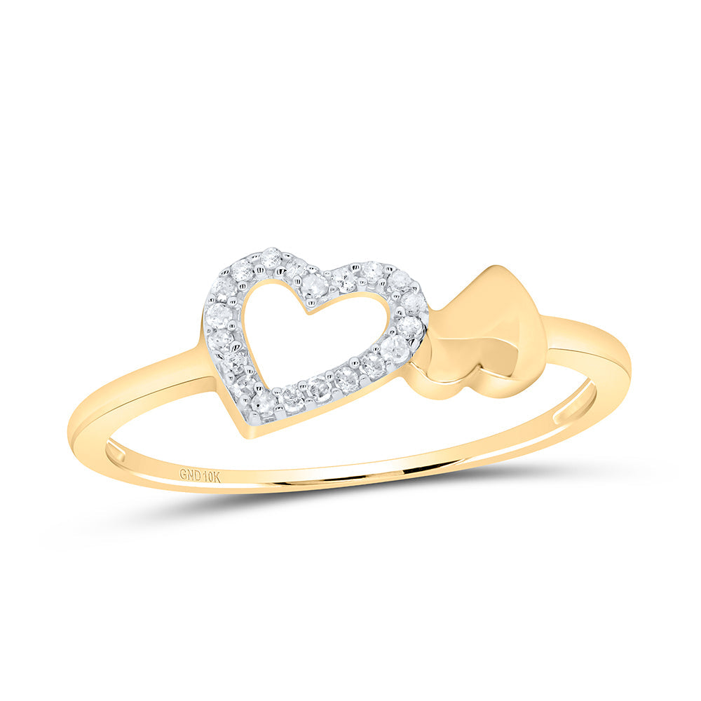 10kt Yellow Gold Womens Round Diamond Sloender Double Heart Ring 1/20 Cttw 7 Daisy Joyeria