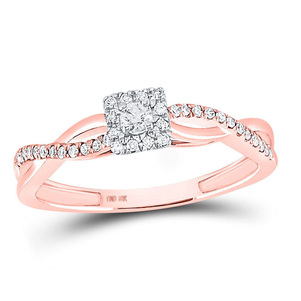 10kt Rose Gold Womens Round Diamond Solitaire Twist Bridal Wedding Engagement Ring 1/5 Cttw 7 Daisy Joyeria