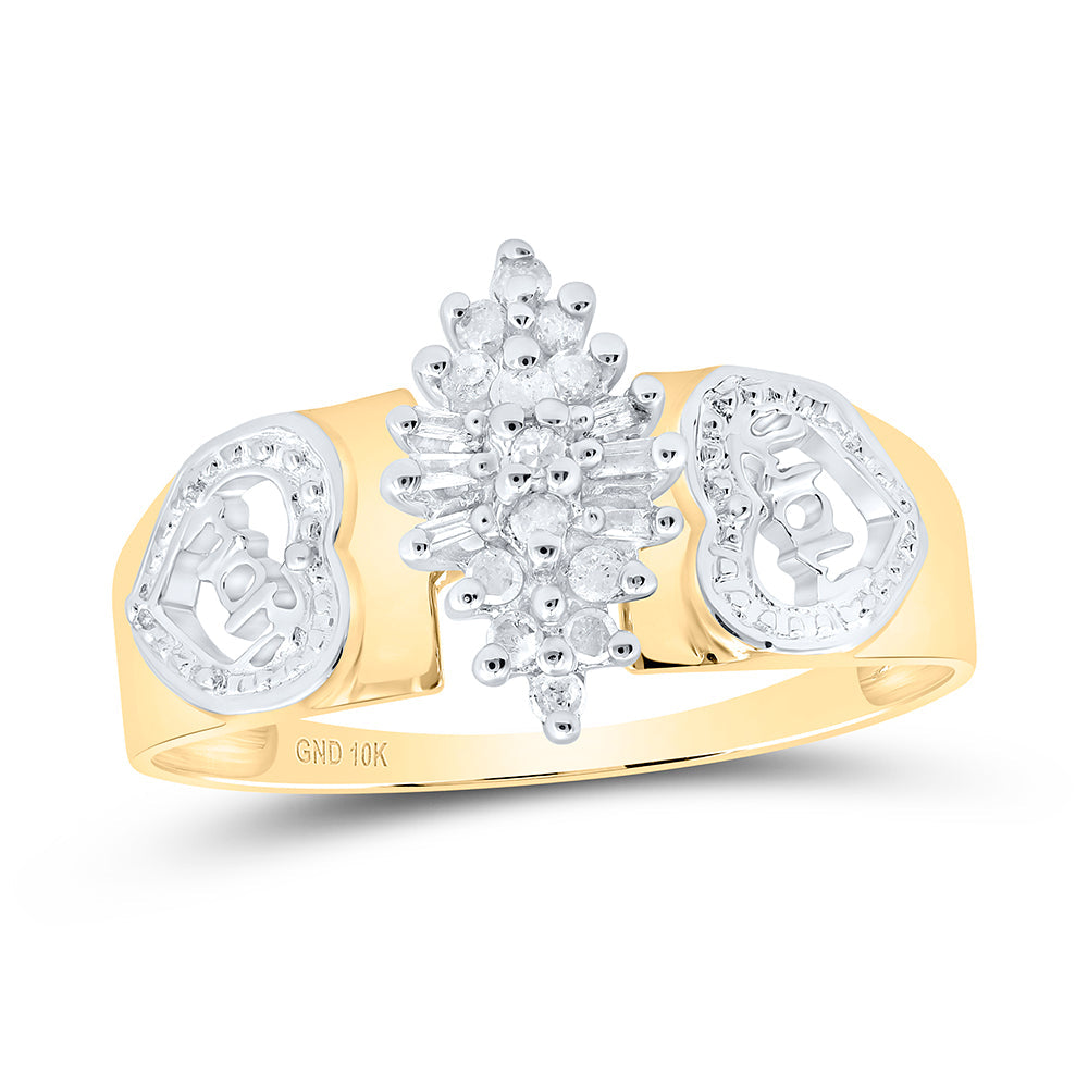 10kt Yellow Gold Womens Round Diamond Mom Mother Ring 1/8 Cttw 7 Daisy Joyeria