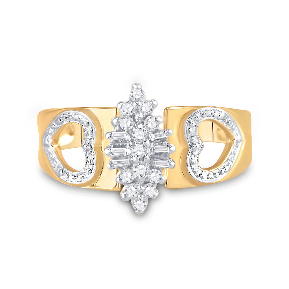 10kt Yellow Gold Womens Round Diamond Double Heart Cluster Ring 1/8 Cttw 7 Daisy Joyeria