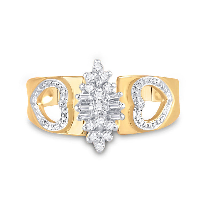 10kt Yellow Gold Womens Round Diamond Double Heart Cluster Ring 1/8 Cttw 7 Daisy Joyeria
