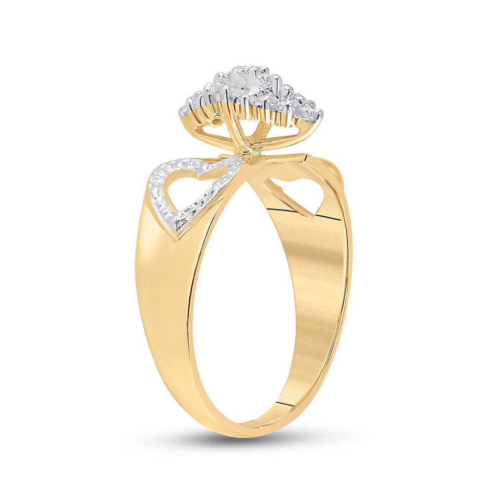 10kt Yellow Gold Womens Round Diamond Double Heart Cluster Ring 1/8 Cttw 7 Daisy Joyeria