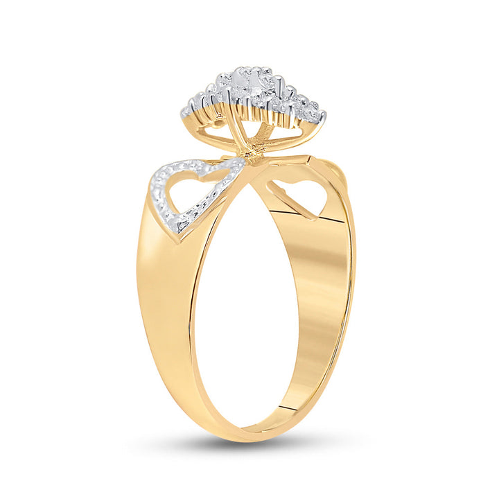 10kt Yellow Gold Womens Round Diamond Double Heart Cluster Ring 1/8 Cttw 7 Daisy Joyeria