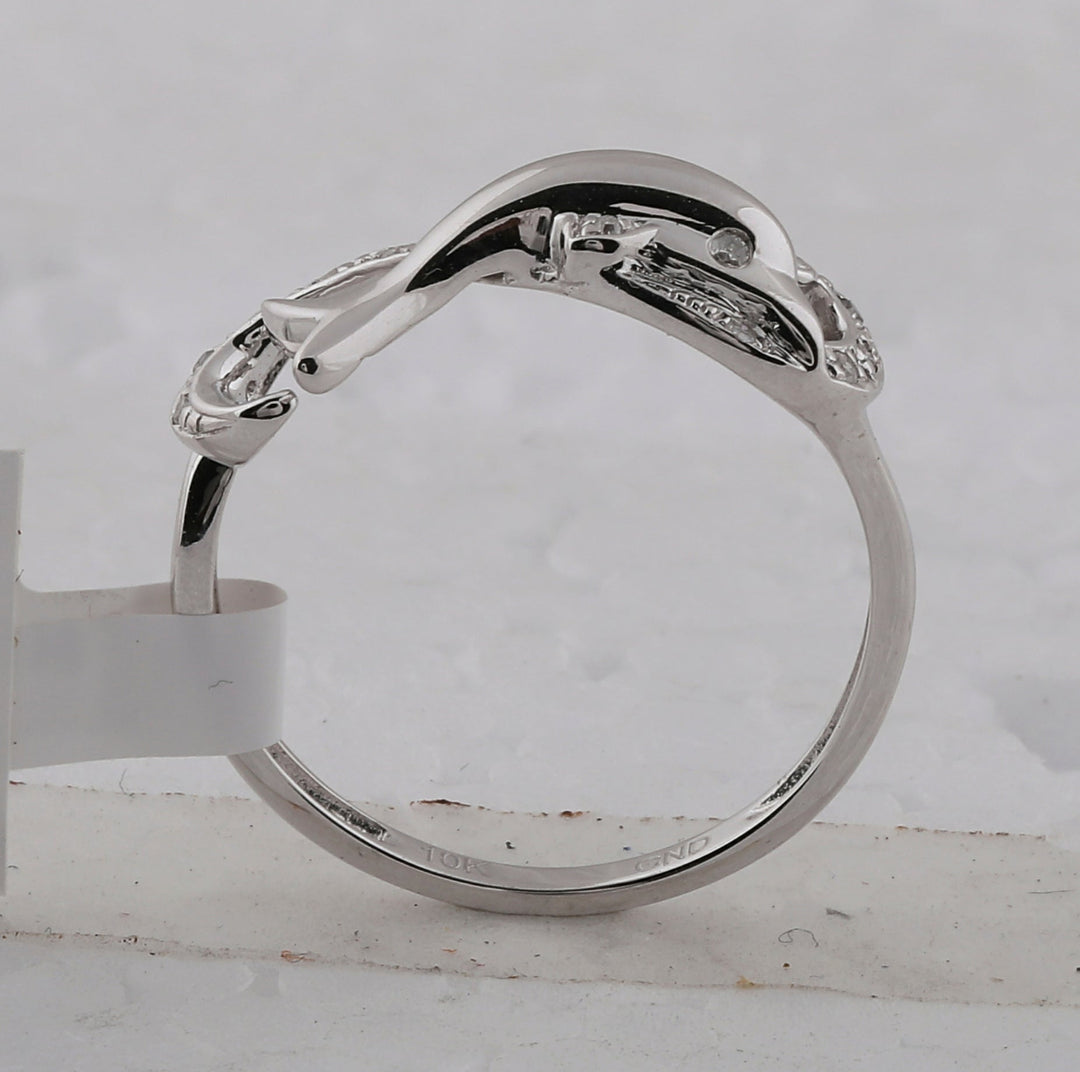 10kt White Gold Womens Round Diamond Dolphin Ring 1/20 Cttw 7 Daisy Joyeria