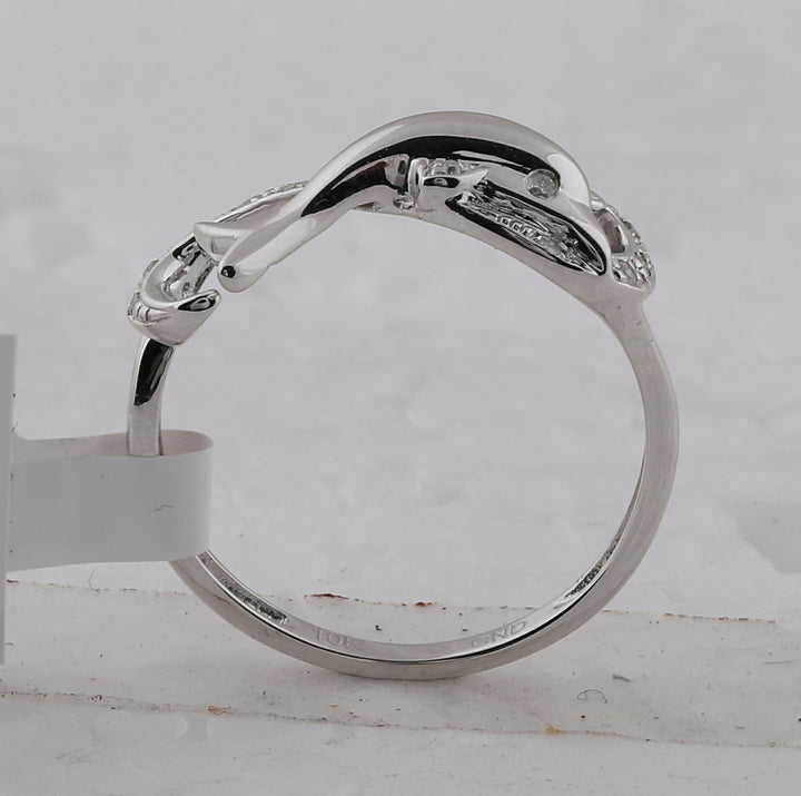 10kt White Gold Womens Round Diamond Dolphin Ring 1/20 Cttw 7 Daisy Joyeria
