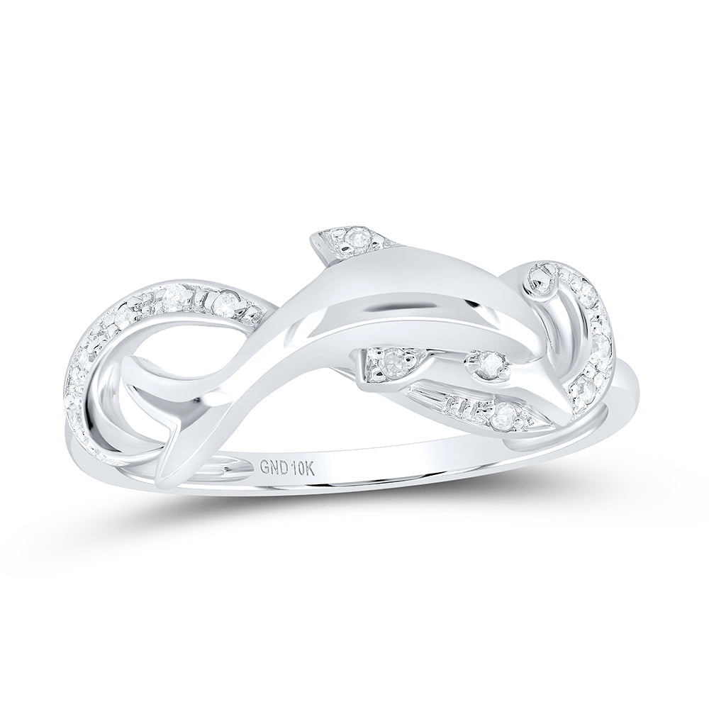 10kt White Gold Womens Round Diamond Dolphin Ring 1/20 Cttw 7 Daisy Joyeria