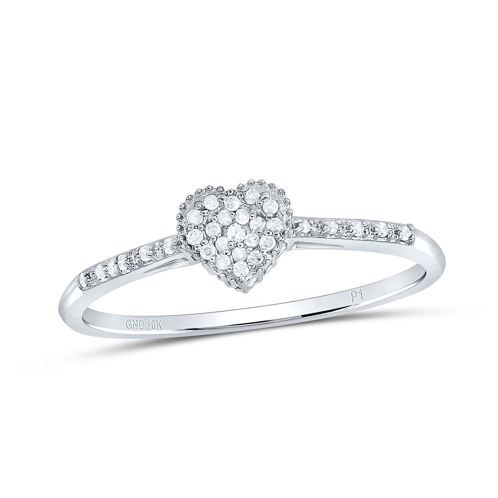 10kt White Gold Womens Round Diamond Slender Dainty Heart Ring 1/12 Cttw 7 Daisy Joyeria