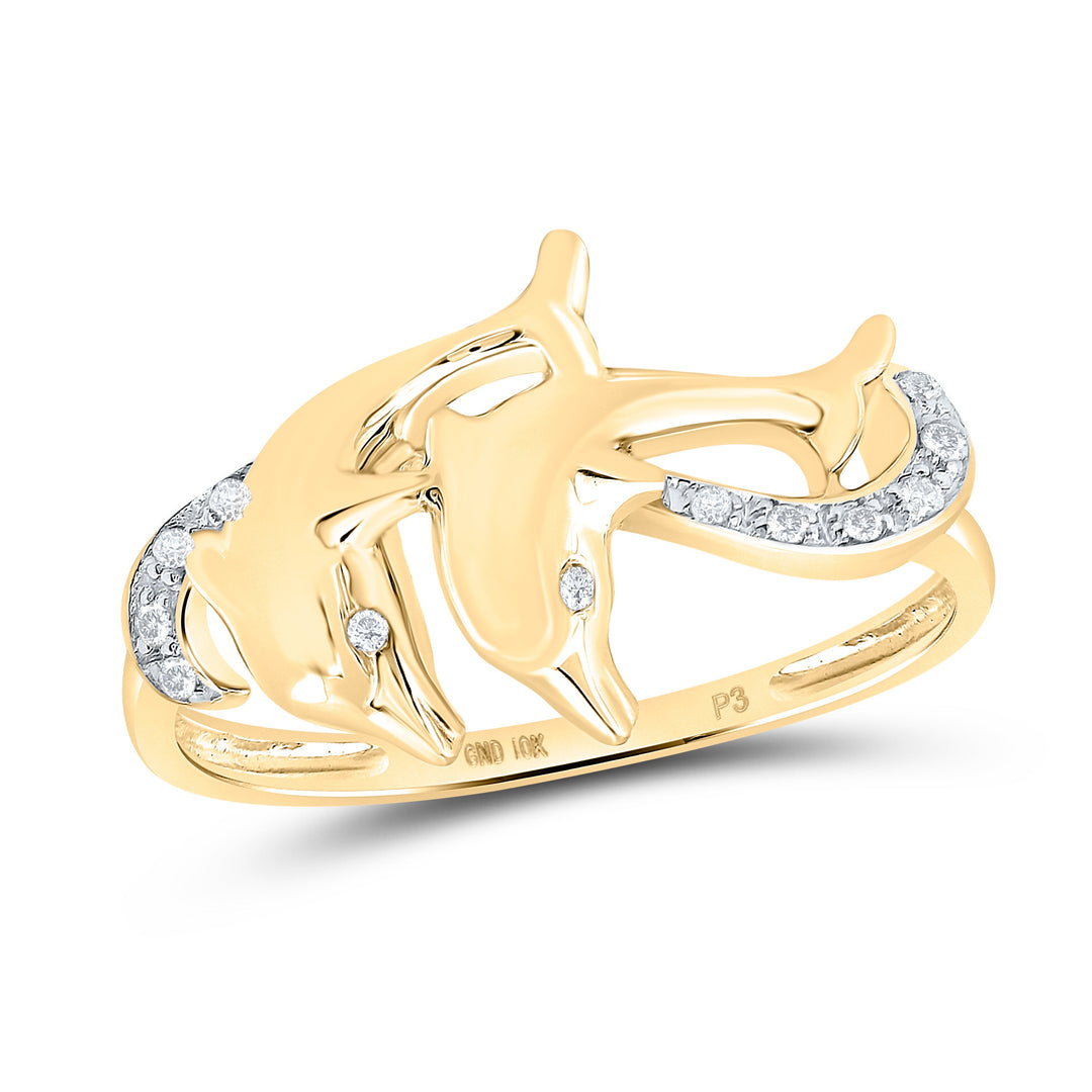 10kt Yellow Gold Womens Round Diamond Double Dolphin Accent Ring 1/20 Cttw 7 Daisy Joyeria